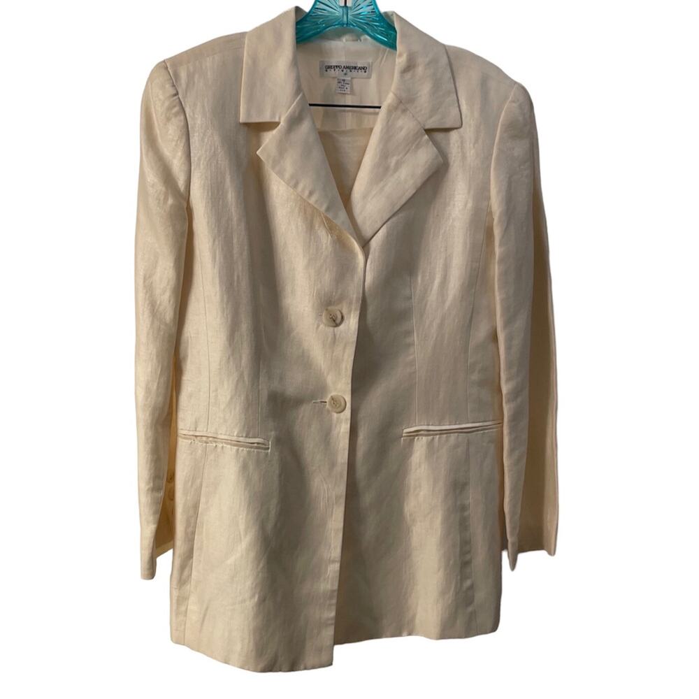 Womens VTG USA Gruppo Americano size 12 Linen Skirt And Jacket Shimmer Ivory